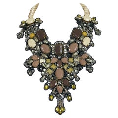 Oscar de la Renta Large Taupe & Tan Stone Statement Necklace with Tags