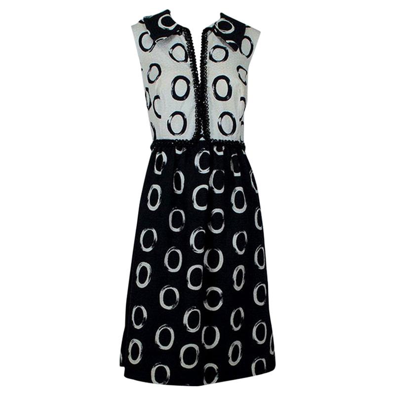 Oscar de la Renta *Larger Size* Black White Bead-Trim Shirtwaist Dress- L, 1960s