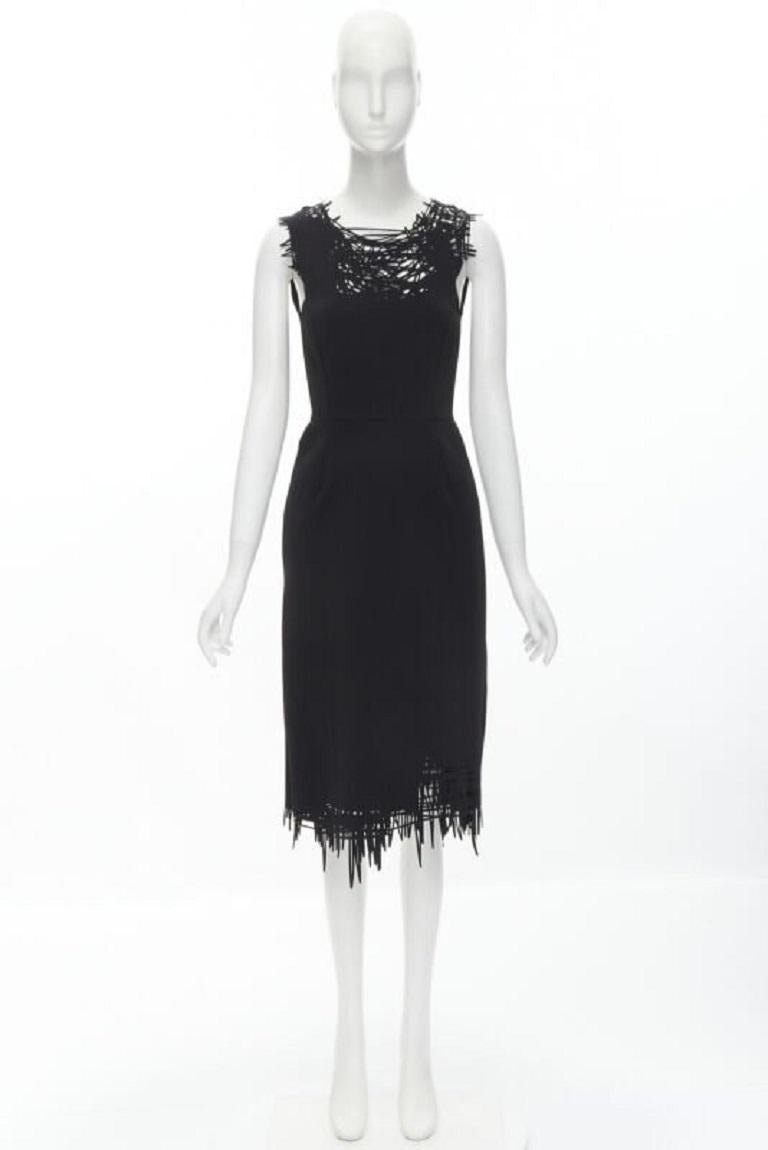 OSCAR DE LA RENTA laser cut scribble cut out scuba sheath pencil dress S For Sale 6