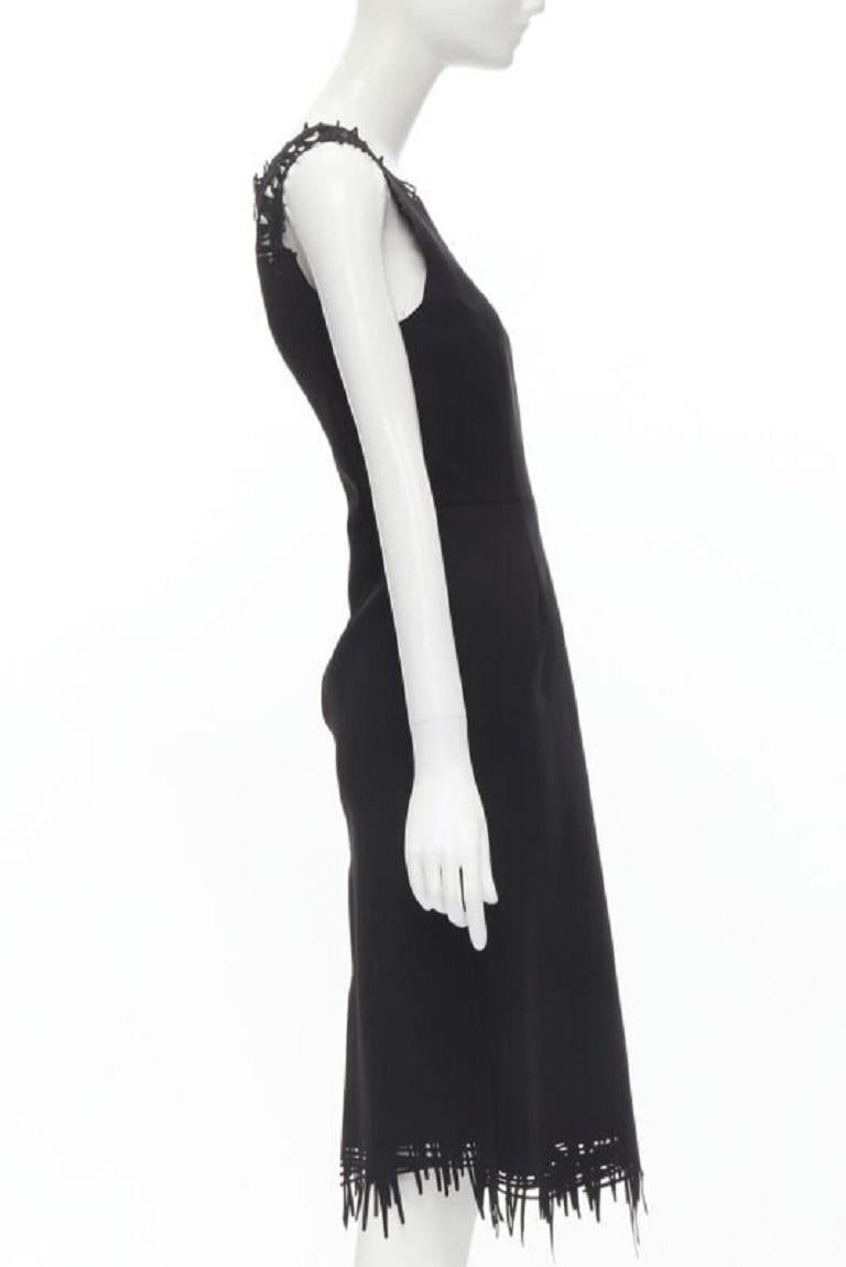 Women's OSCAR DE LA RENTA laser cut scribble cut out scuba sheath pencil dress S For Sale