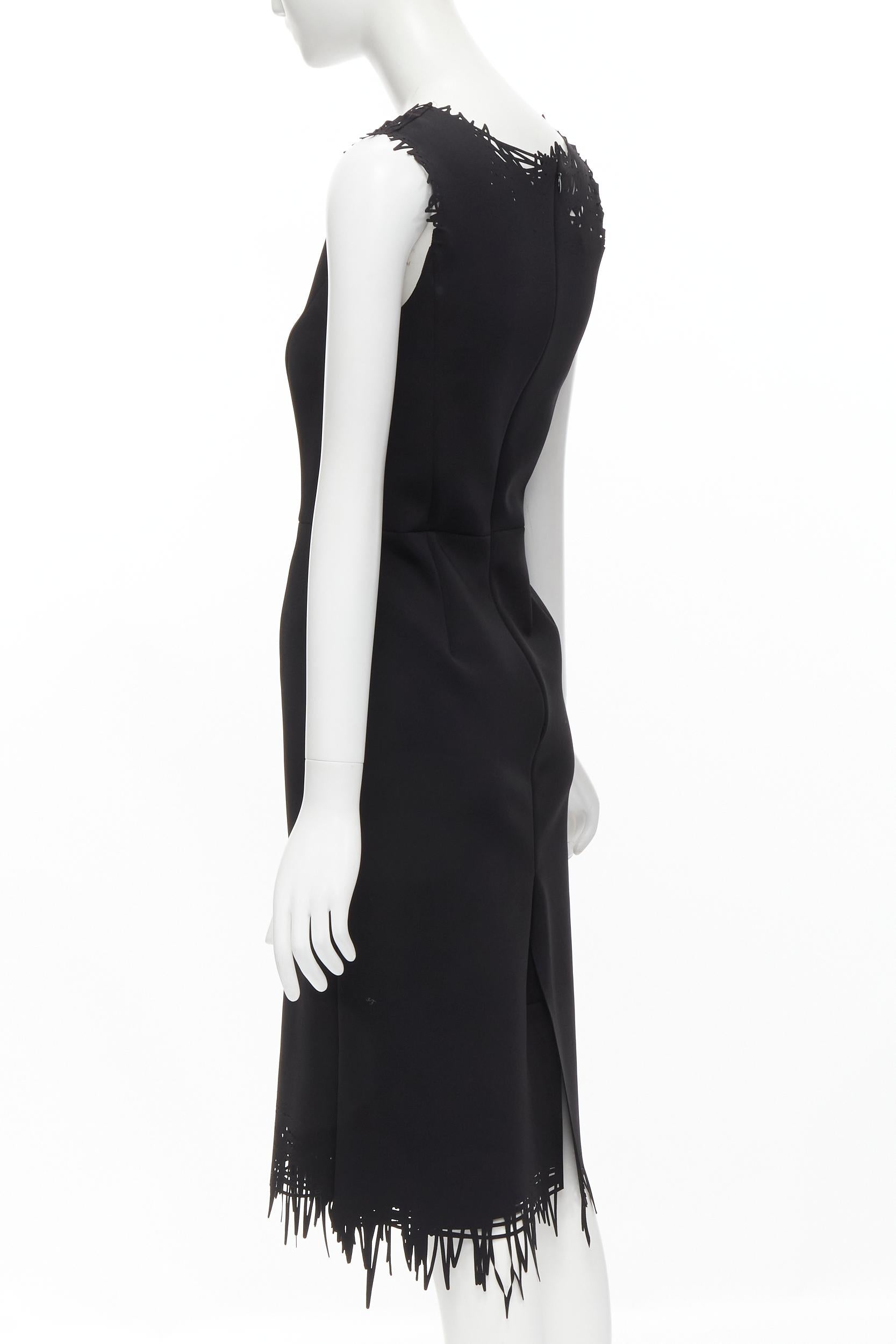 Women's OSCAR DE LA RENTA laser cut scribble cut out scuba sheath pencil dress S