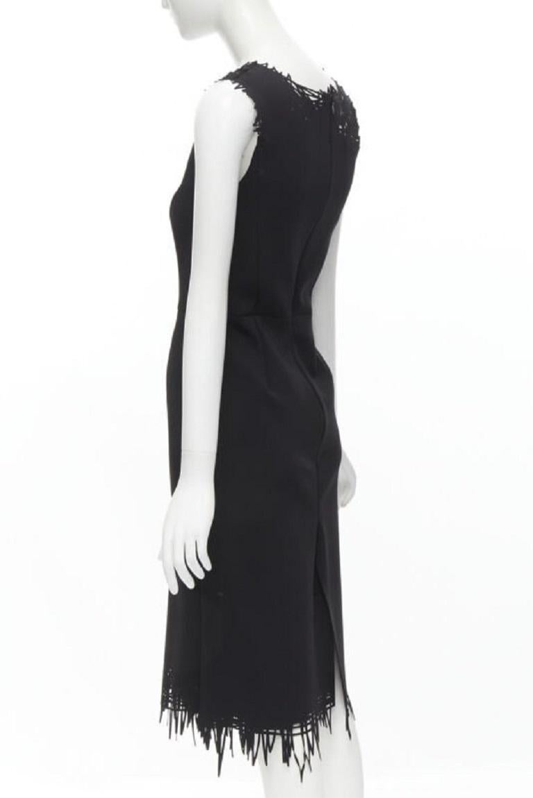 OSCAR DE LA RENTA laser cut scribble cut out scuba sheath pencil dress S For Sale 2