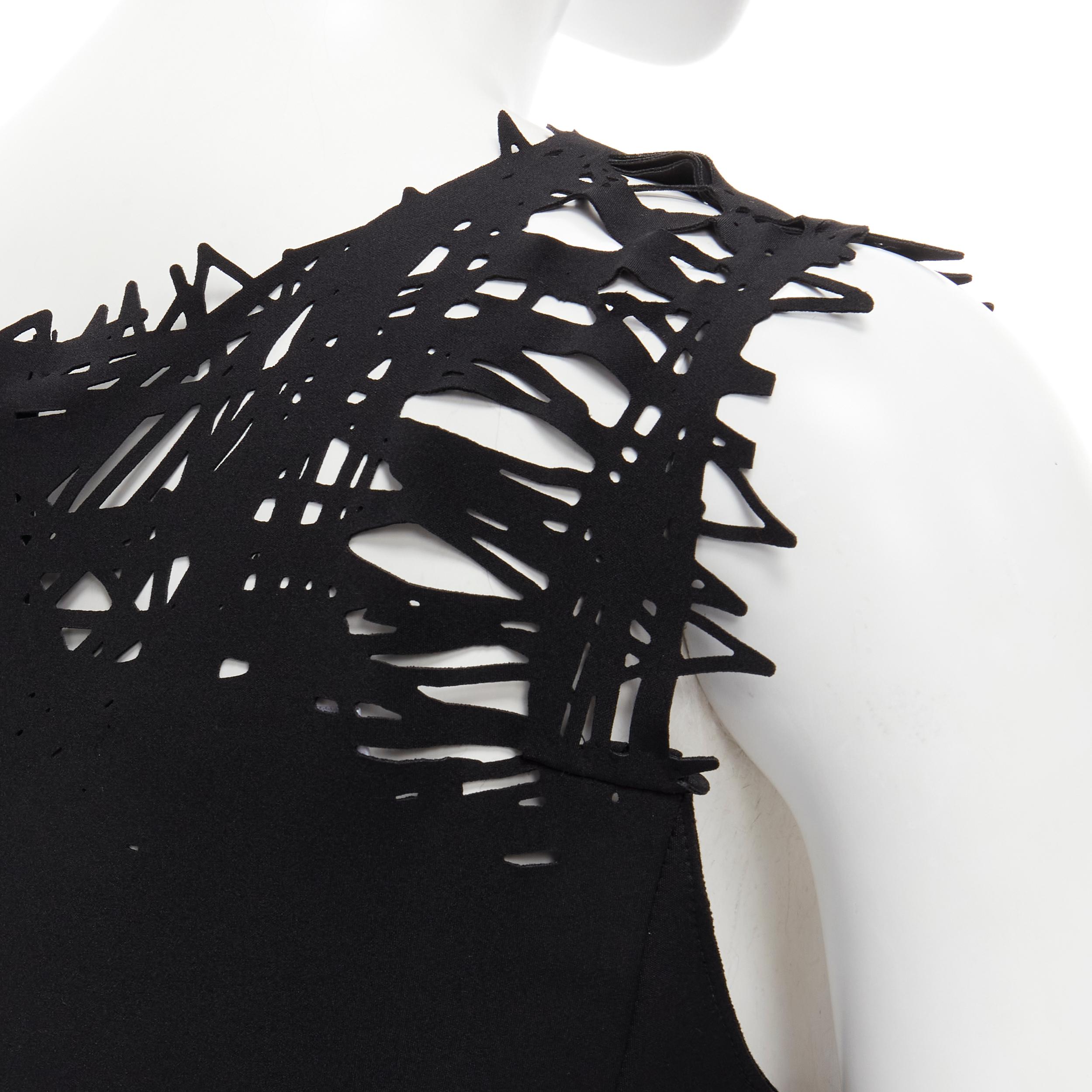 OSCAR DE LA RENTA laser cut scribble cut out scuba sheath pencil dress S 1