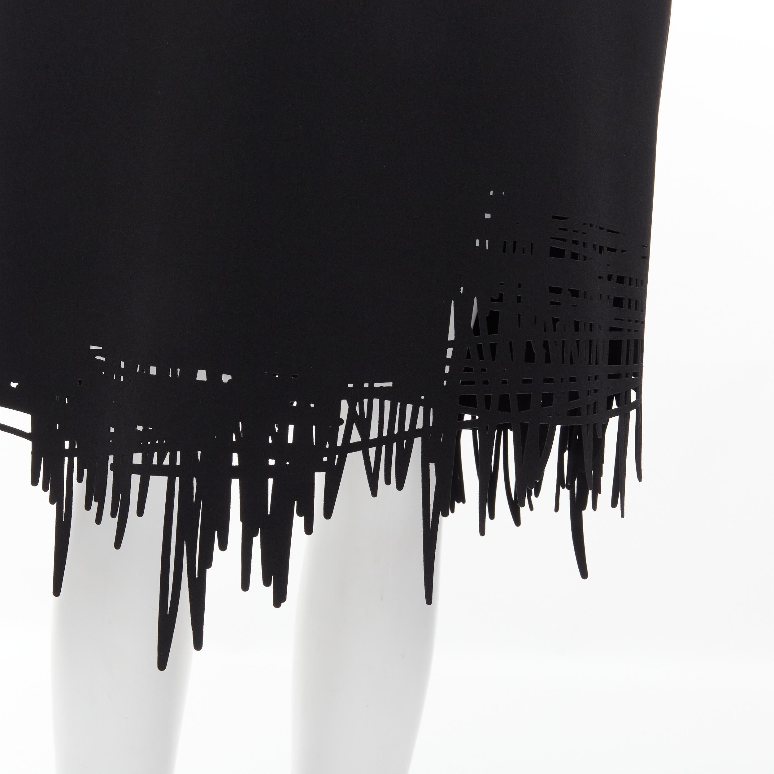 OSCAR DE LA RENTA laser cut scribble cut out scuba sheath pencil dress S For Sale 2