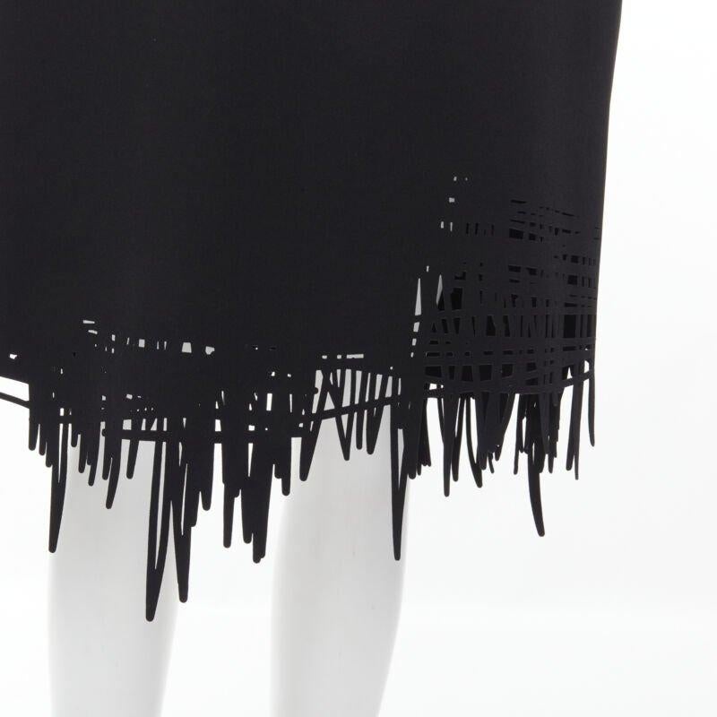 OSCAR DE LA RENTA laser cut scribble cut out scuba sheath pencil dress S For Sale 4
