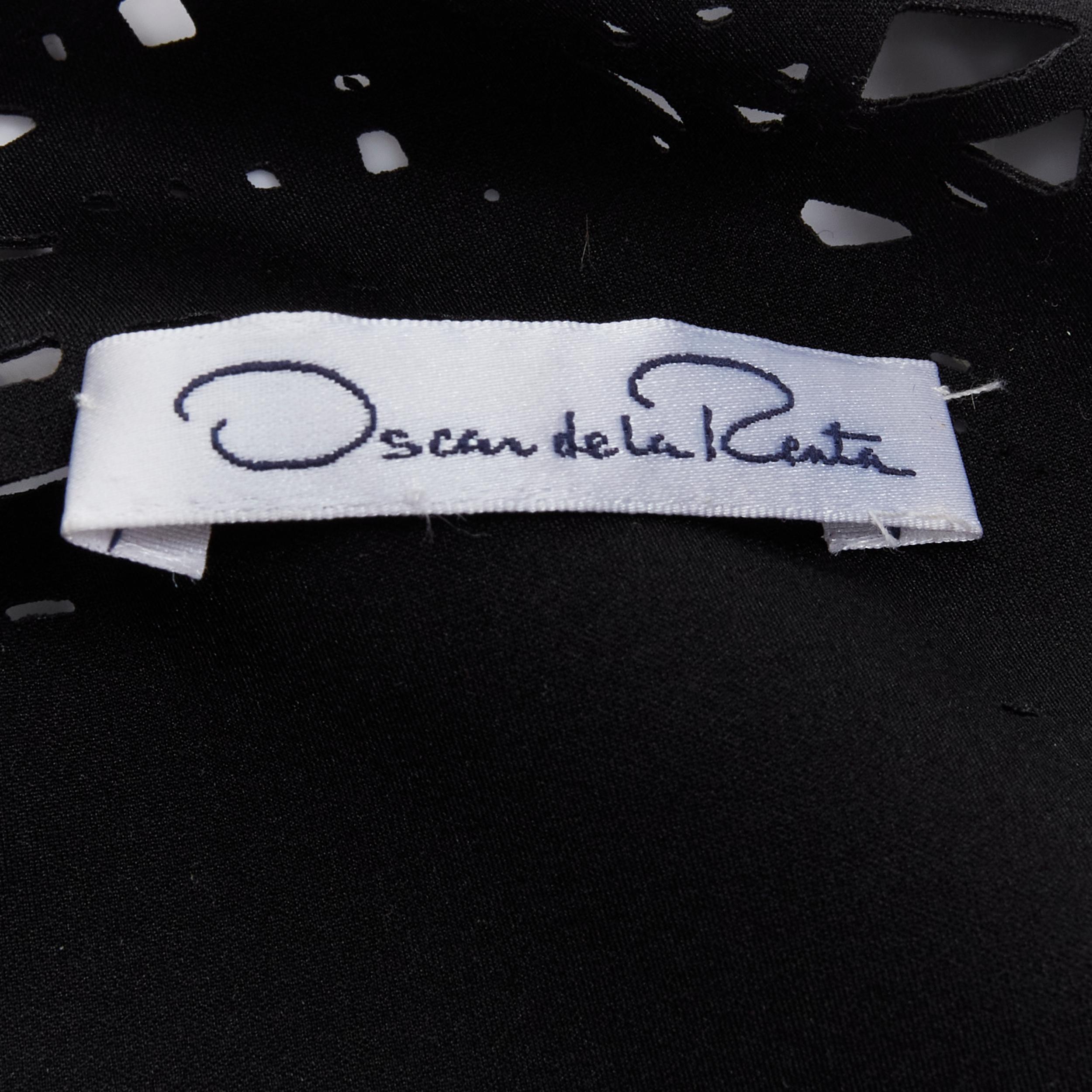 OSCAR DE LA RENTA laser cut scribble cut out scuba sheath pencil dress S For Sale 3