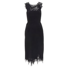 OSCAR DE LA RENTA laser cut scribble cut out scuba sheath pencil dress S