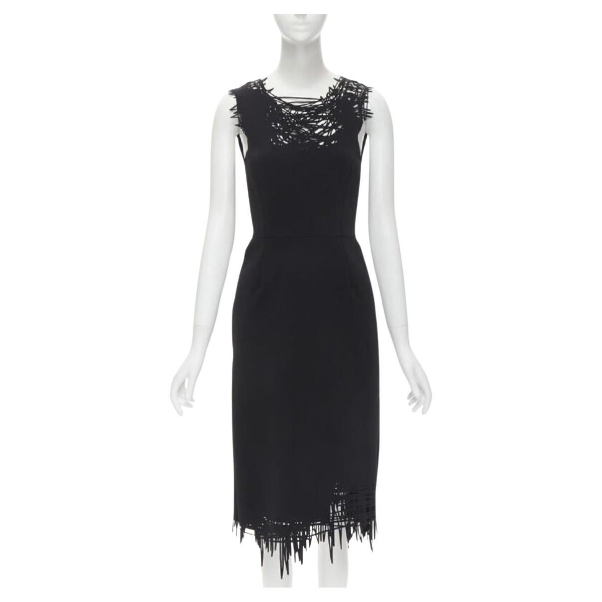OSCAR DE LA RENTA laser cut scribble cut out scuba sheath pencil dress S For Sale