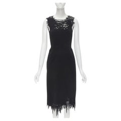 OSCAR DE LA RENTA laser cut scribble cut out scuba sheath pencil dress S