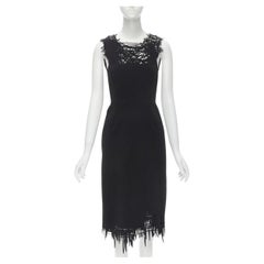 OSCAR DE LA RENTA laser cut scribble cut out scuba sheath pencil dress S