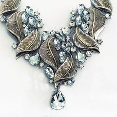 Oscar De La Renta Leaf and white diamante necklace