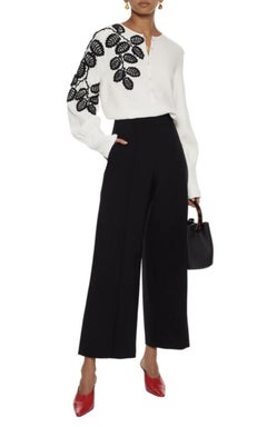 Oscar de la Renta Leaf Embroidered Silk Blouse Size US 4