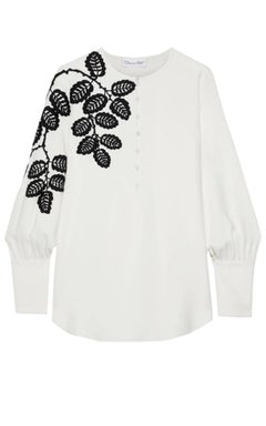 Oscar de la Renta Leaf Embroidered Silk Blouse Size US 4