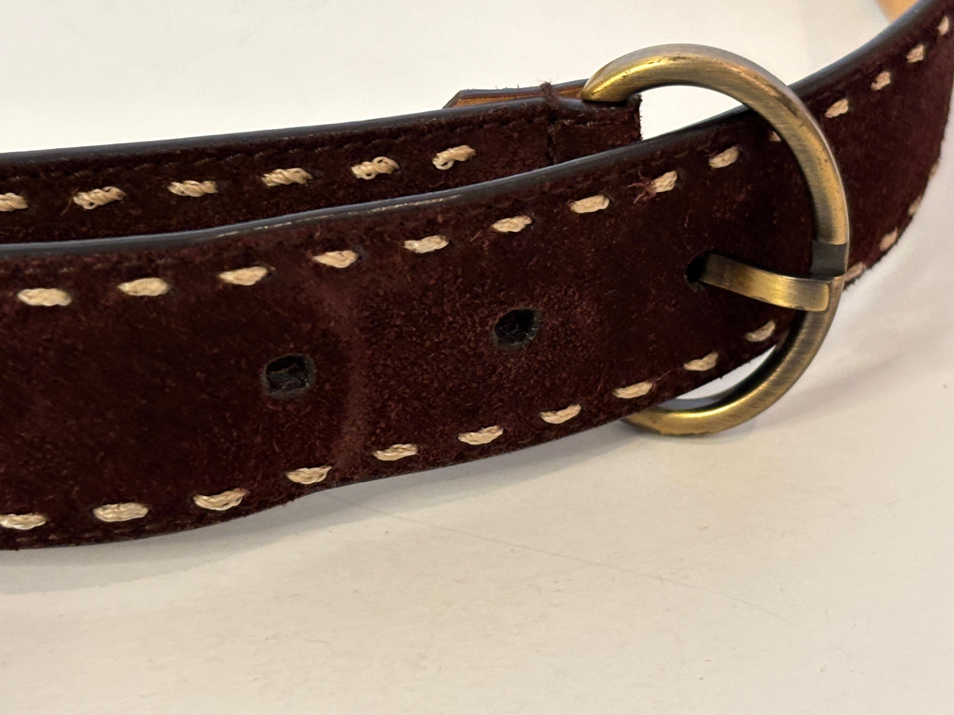 Oscar de la Renta Leather Belt Brown Stitched Nubuck For Sale 5