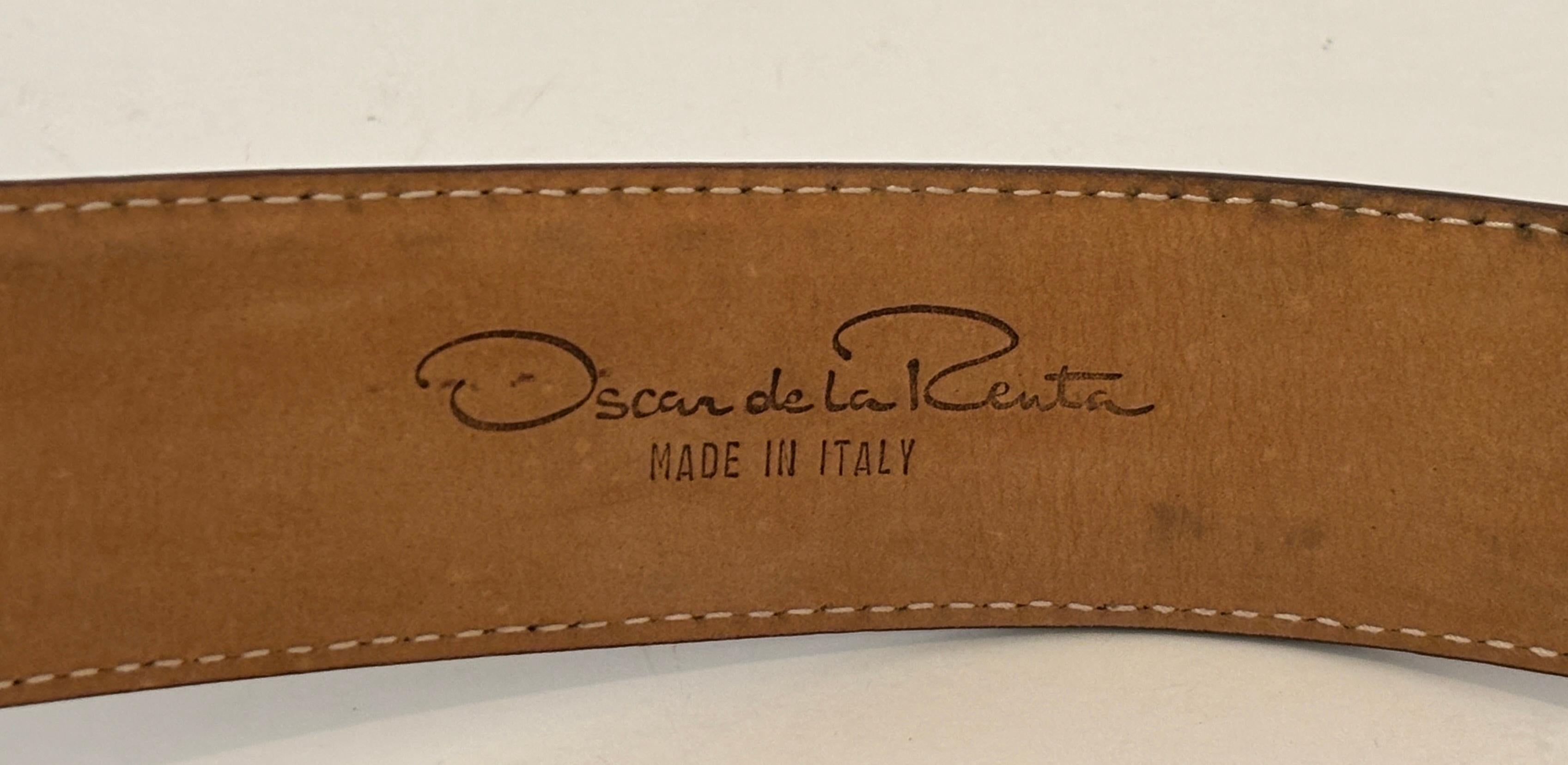 Oscar de la Renta Leather Belt Brown Stitched Nubuck For Sale 6