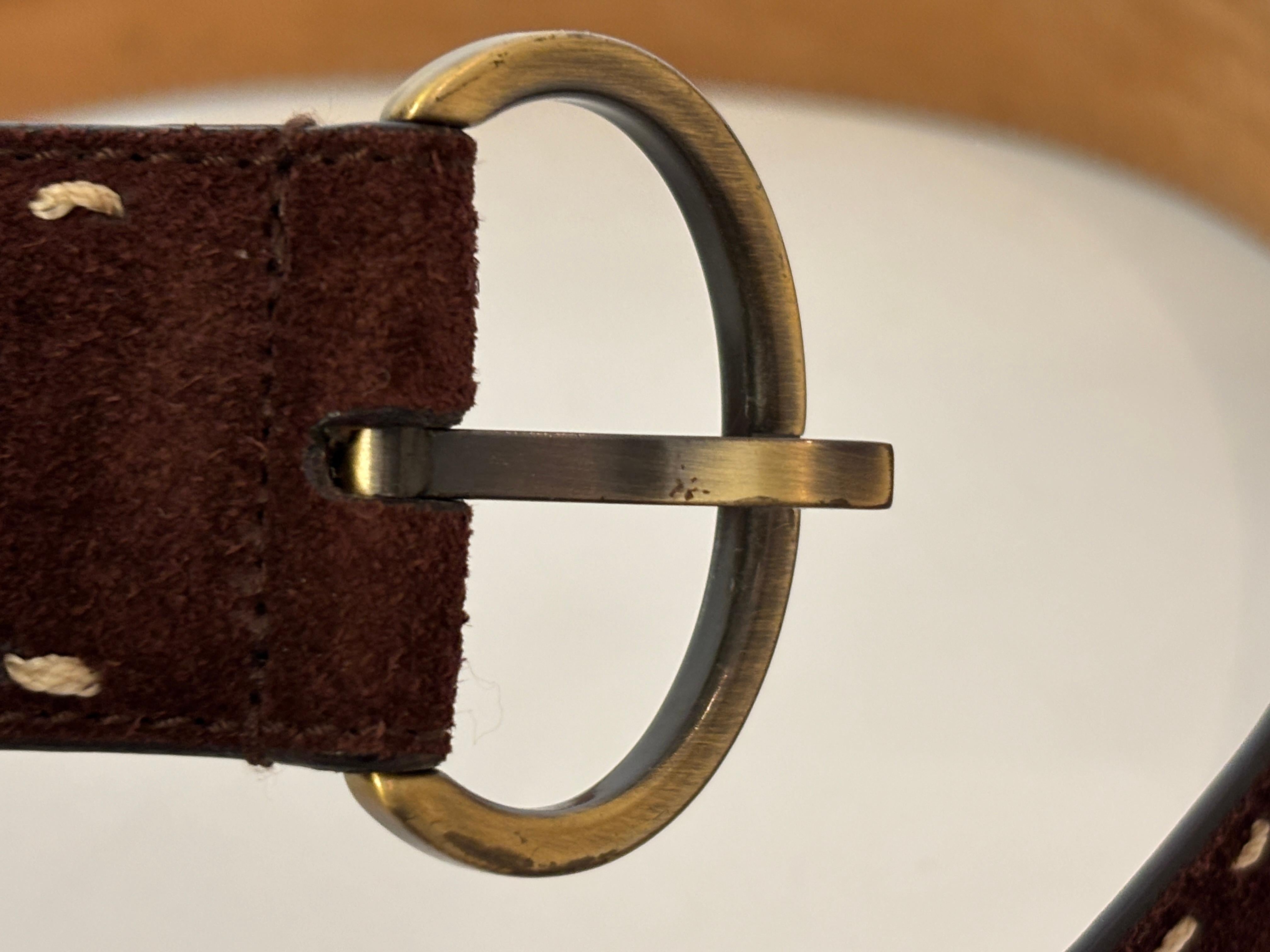 Oscar de la Renta Leather Belt Brown Stitched Nubuck In Good Condition For Sale In North Hollywood, CA