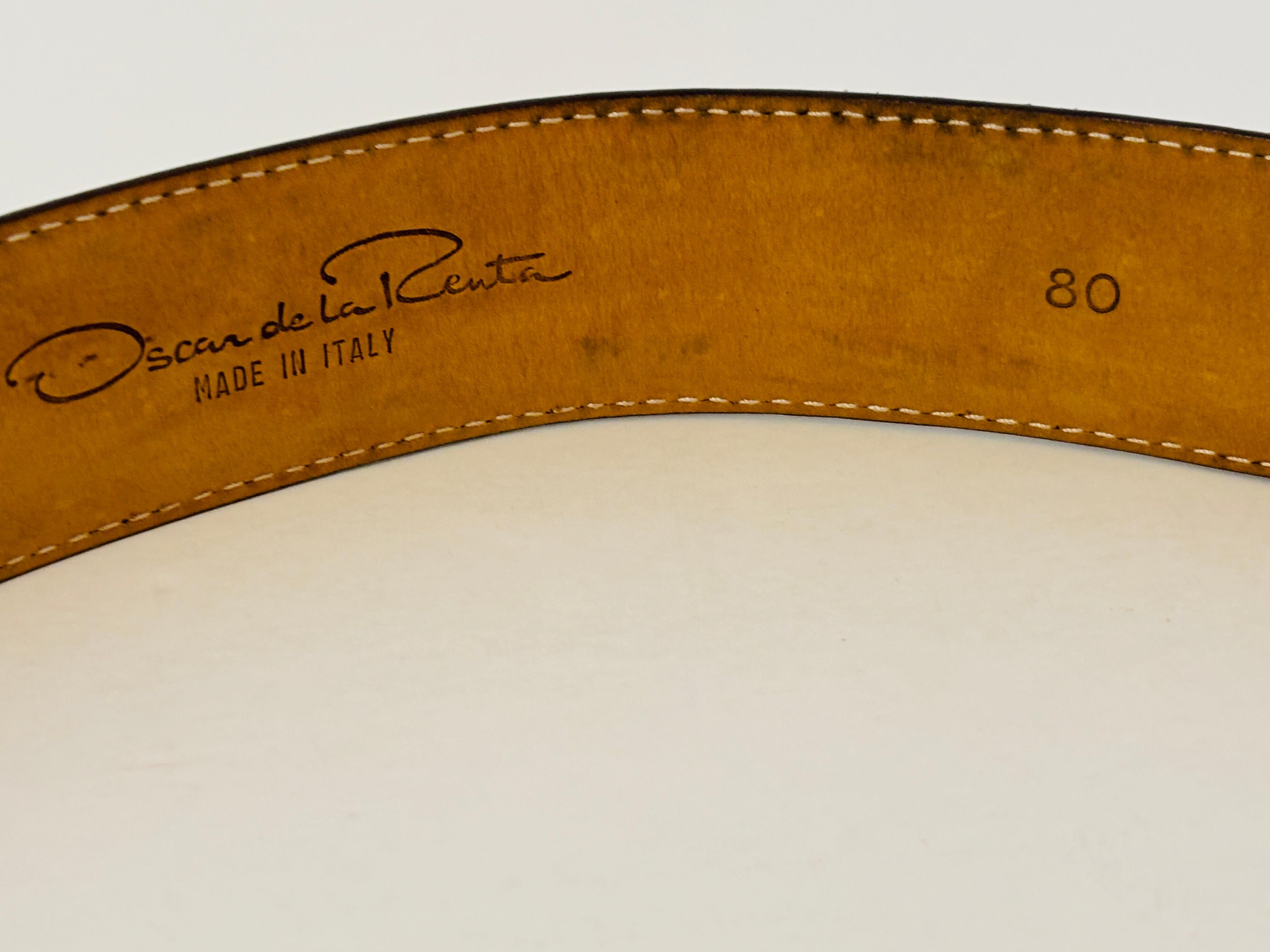 Oscar de la Renta Leather Belt Brown Stitched Nubuck For Sale 1