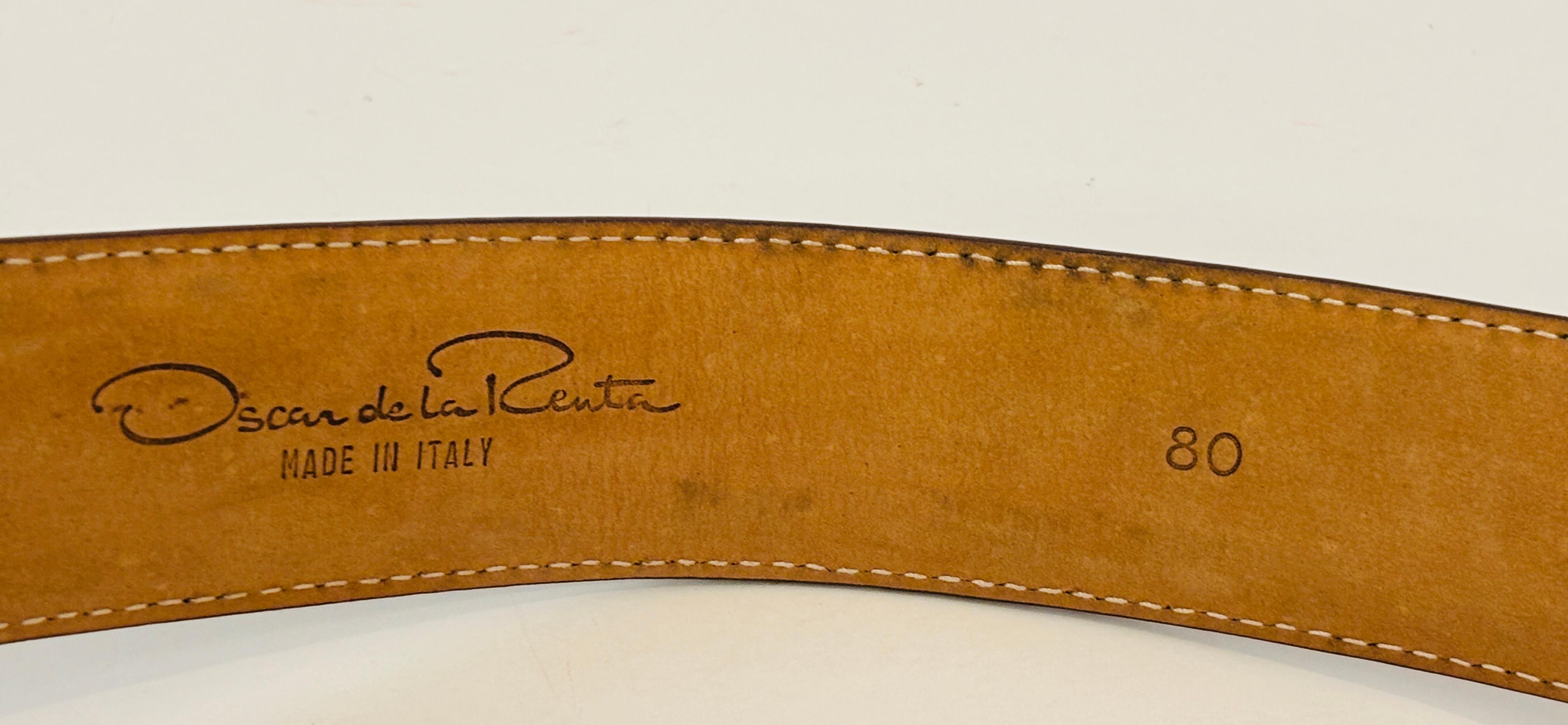 Oscar de la Renta Leather Belt Brown Stitched Nubuck For Sale 4