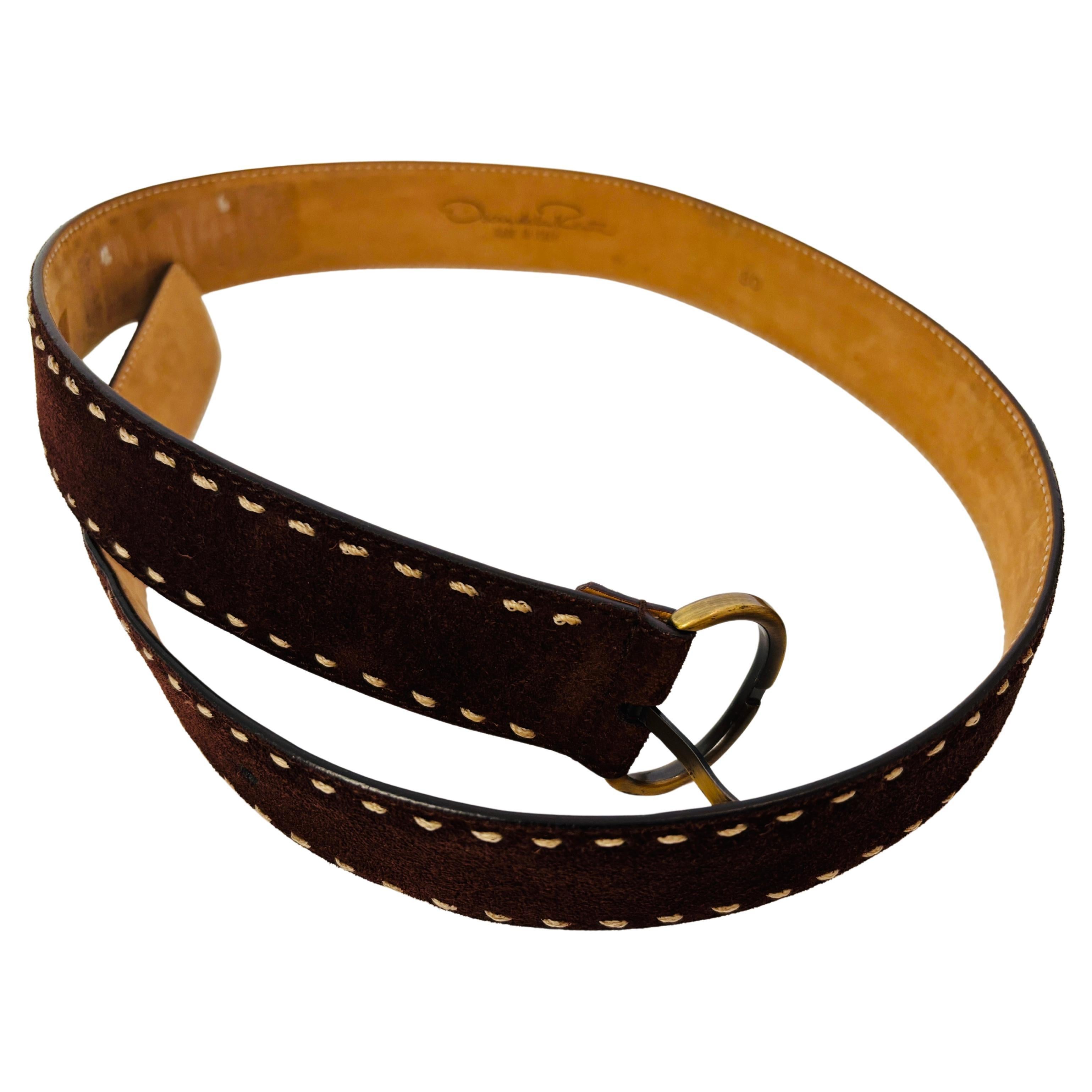 Oscar de la Renta Leather Belt Brown Stitched Nubuck For Sale