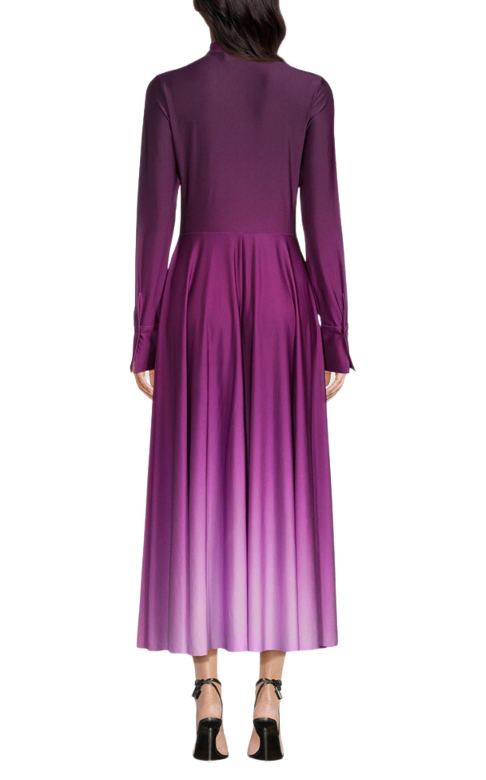 Purple Oscar de la Renta Long-Sleeve Ombre Jersey Midi Dress Size US 12 For Sale