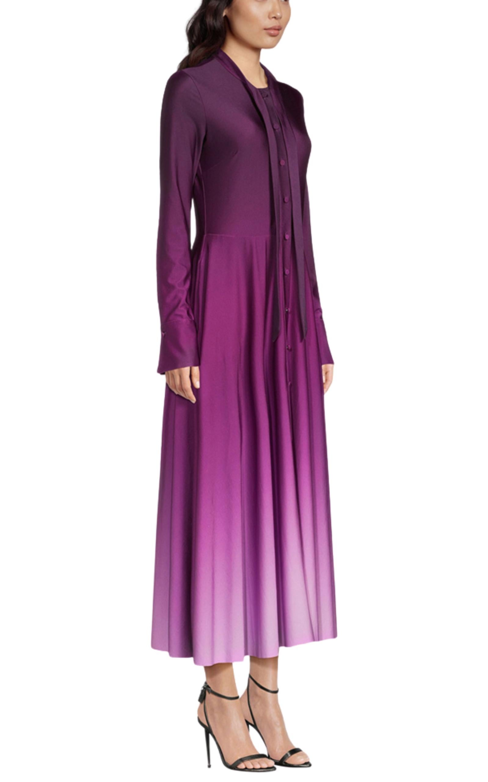 Oscar de la Renta Long-Sleeve Ombre Jersey Midi Dress Size US 12 In New Condition For Sale In Brossard, QC