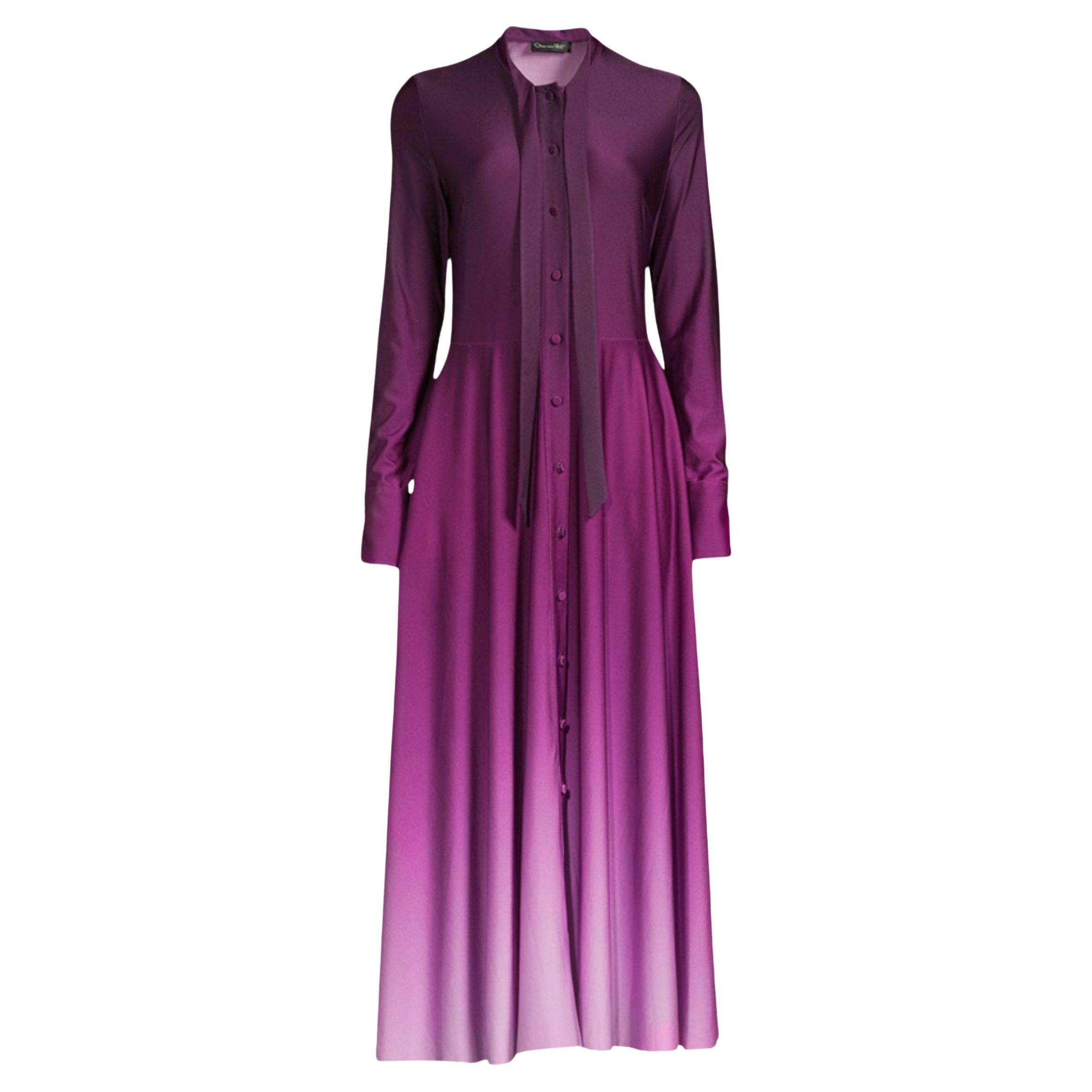 Oscar de la Renta Long-Sleeve Ombre Jersey Midi Dress Size US 12 For Sale