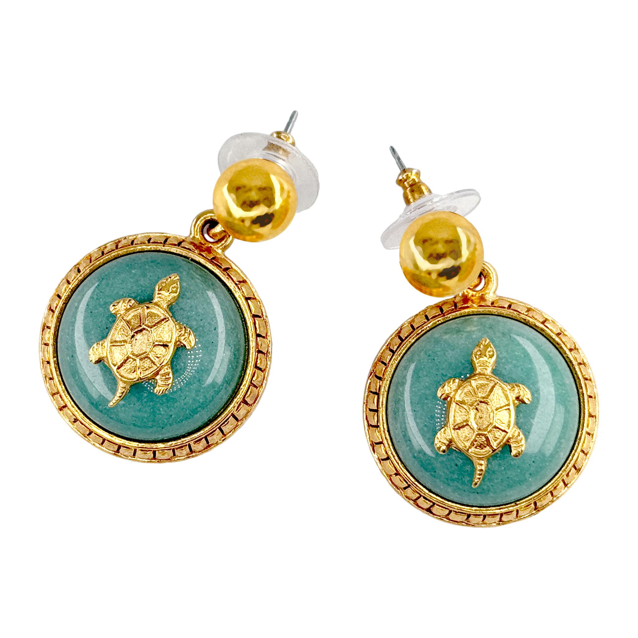Women's Oscar De La Renta Luxury Gold Jade Tortoise Designer Drop Earrings Vintage For Sale