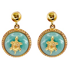 Oscar De La Renta Luxury Gold Jade Tortoise Designer Drop Earrings Vintage