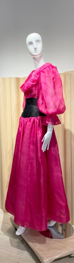 1990s Oscar De La Renta Magenta Pink Silk Dress