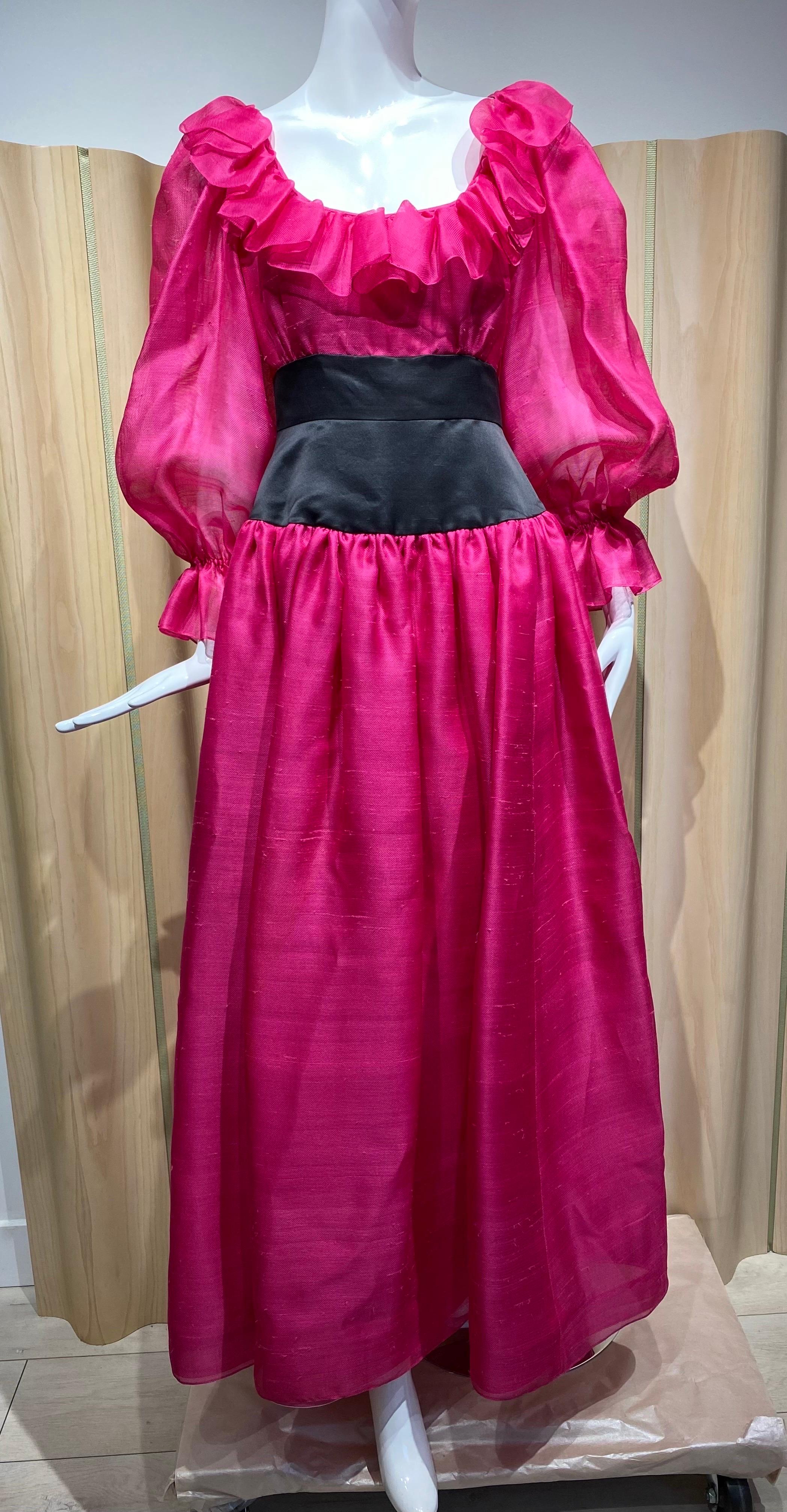 Women's Oscar De La Renta Magenta Pink Silk Dress For Sale