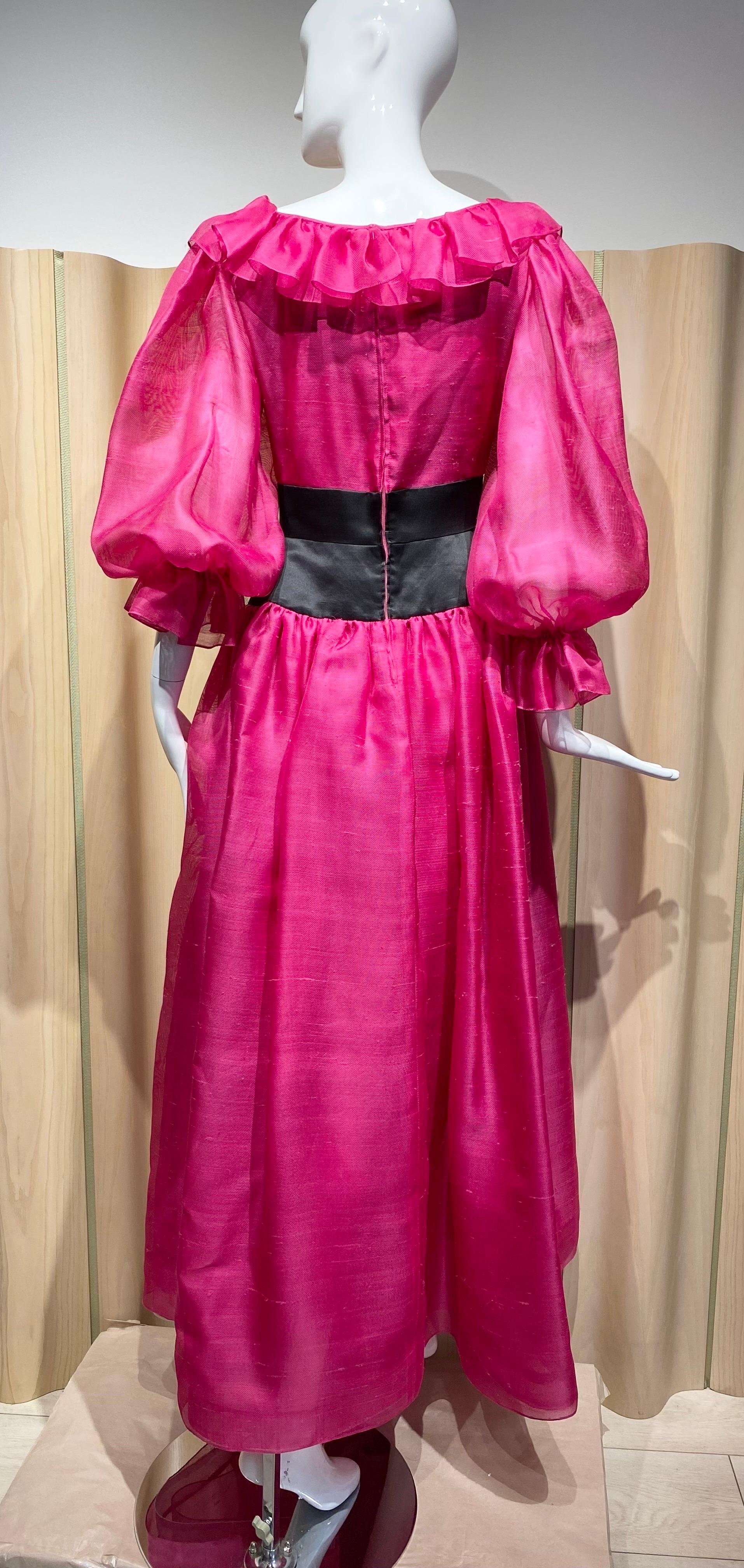 Oscar De La Renta Magenta Pink Silk Dress For Sale 1