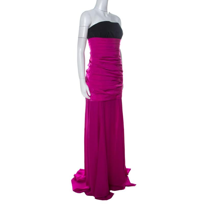 magenta strapless dress