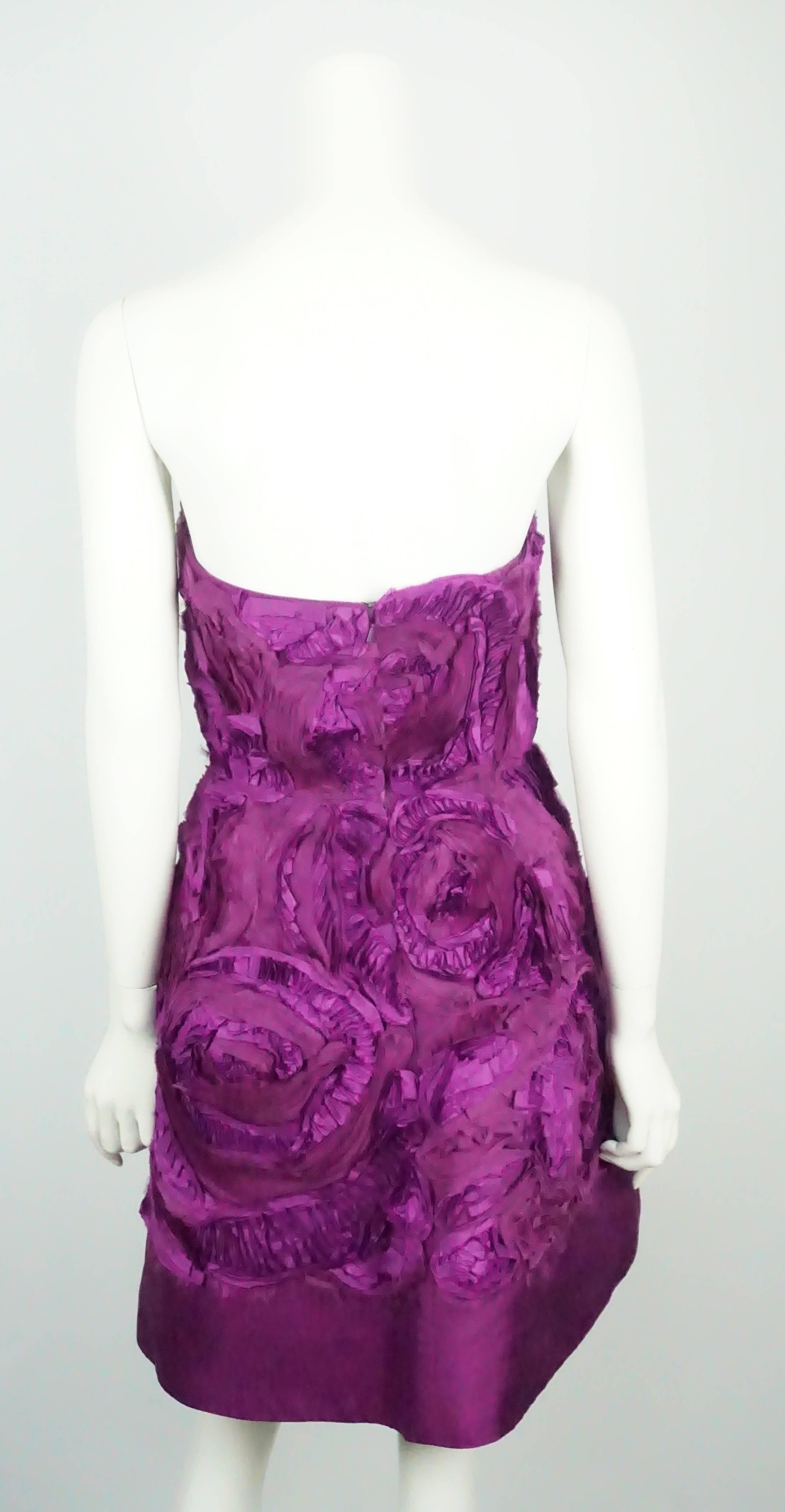Purple Oscar de la Renta Magenta Silk Organza Strapless Dress - 6