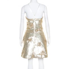 Oscar de la Renta Matte Gold Sequin Embellished Strapless Mini Dress S