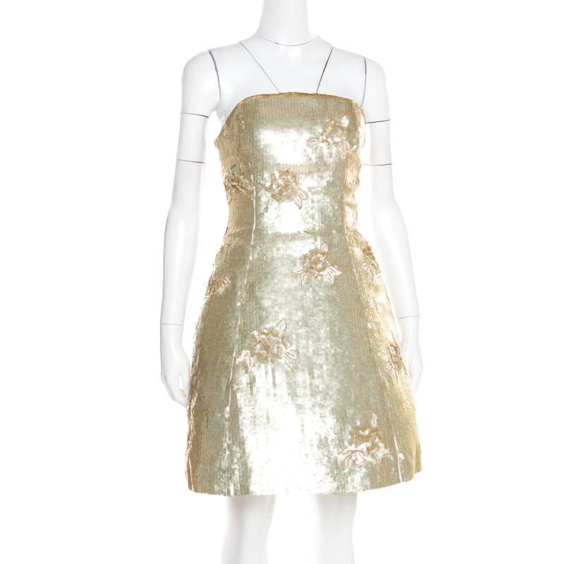 gold strapless mini dress