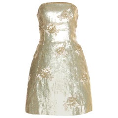 Oscar de la Renta Matte Gold Sequin Embellished Strapless Mini Dress S