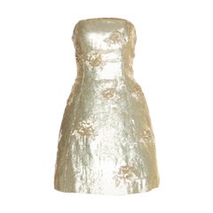 Oscar de la Renta Matte Gold Sequin Embellished Strapless Mini Dress S