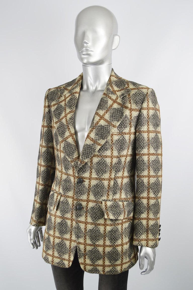 Oscar de la Renta Men's Vintage Patterned Wool Sport Coat Blazer Jacket