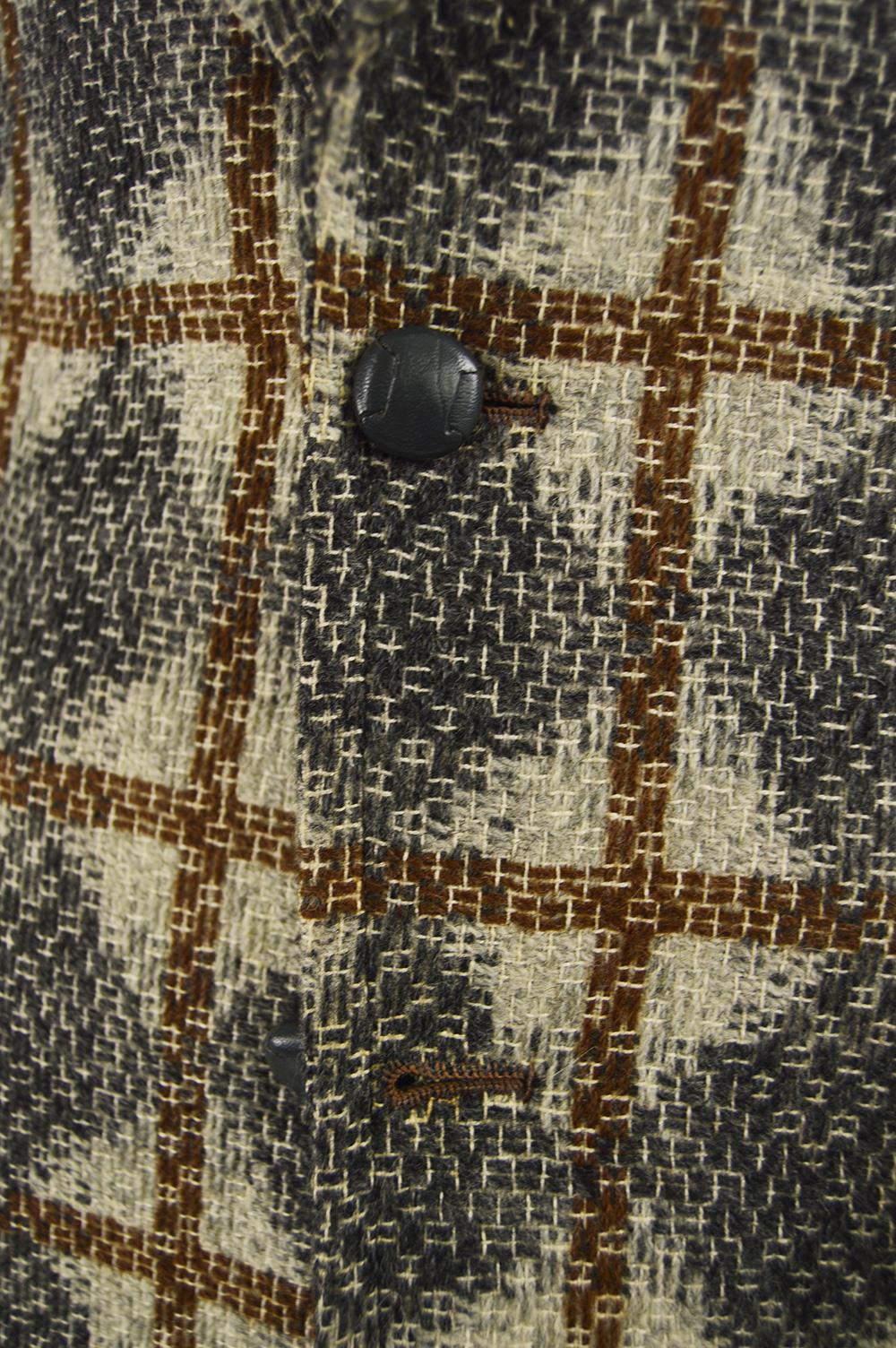 Brown Oscar de la Renta Men's Vintage Patterned Wool Sport Coat Blazer Jacket, 1970s