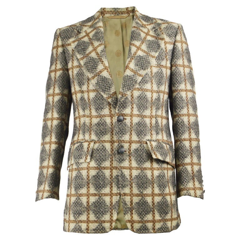 Oscar de la Renta Men's Vintage Patterned Wool Sport Coat Blazer Jacket