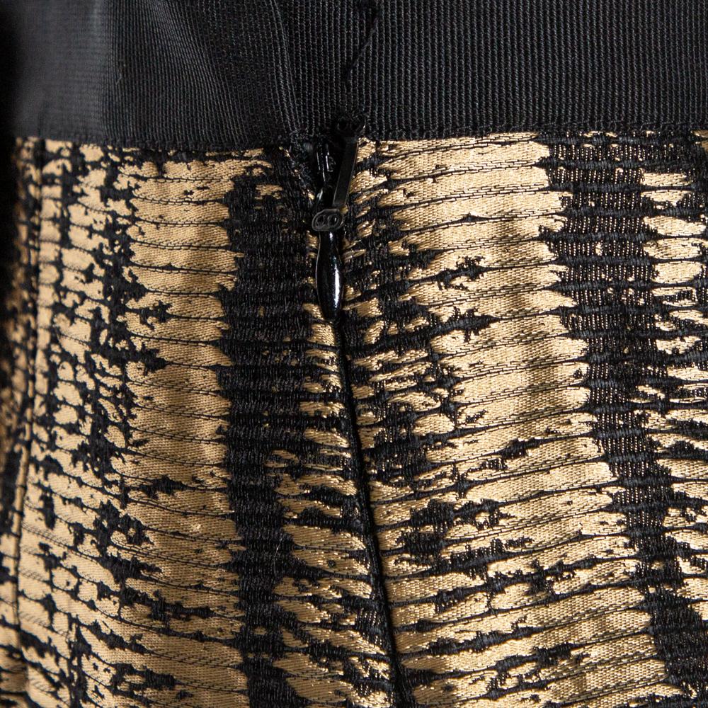 Women's Oscar de la Renta Metallic Black/White Jacquard Knee Length Skirt M For Sale