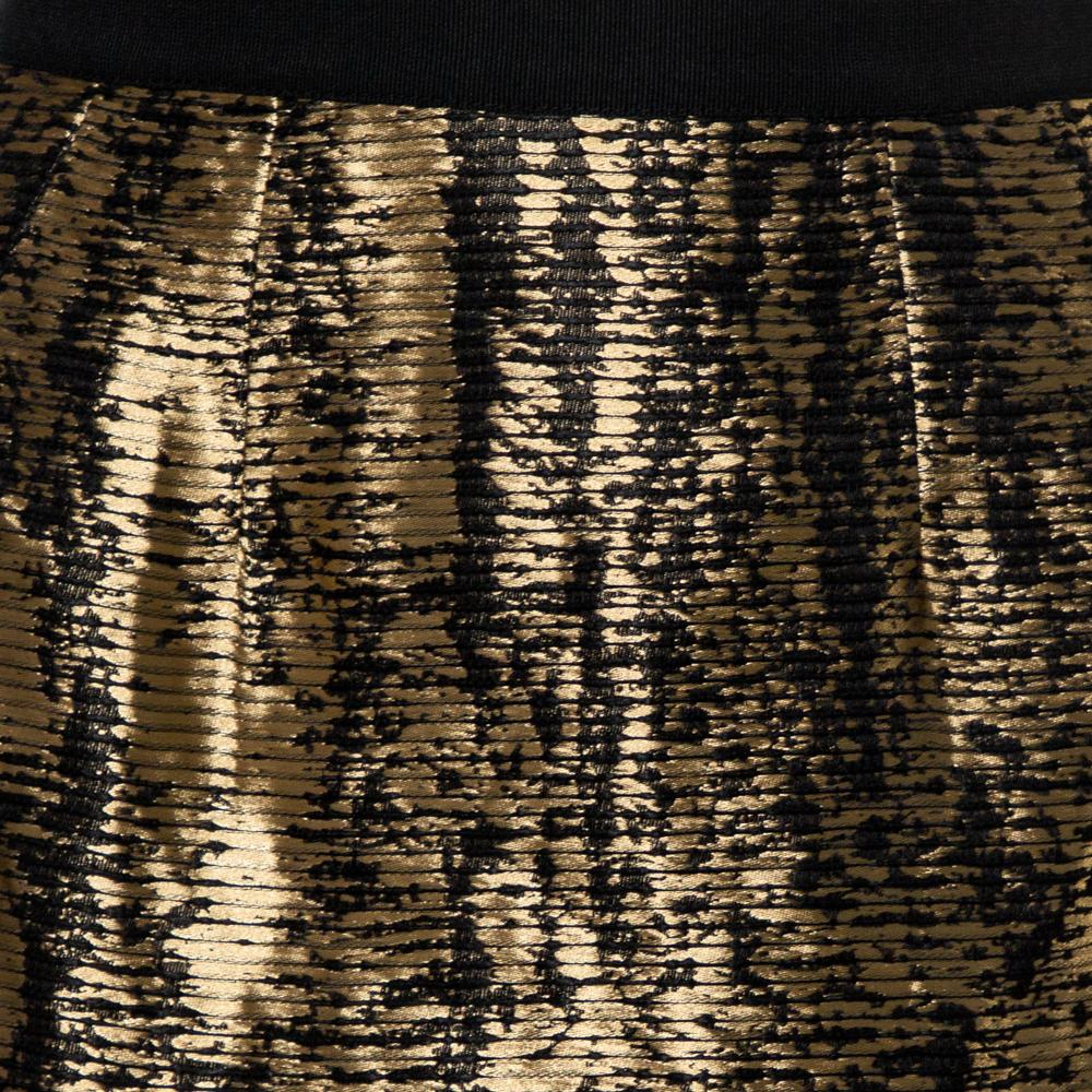 Oscar de la Renta Metallic Black/White Jacquard Knee Length Skirt M For Sale 1
