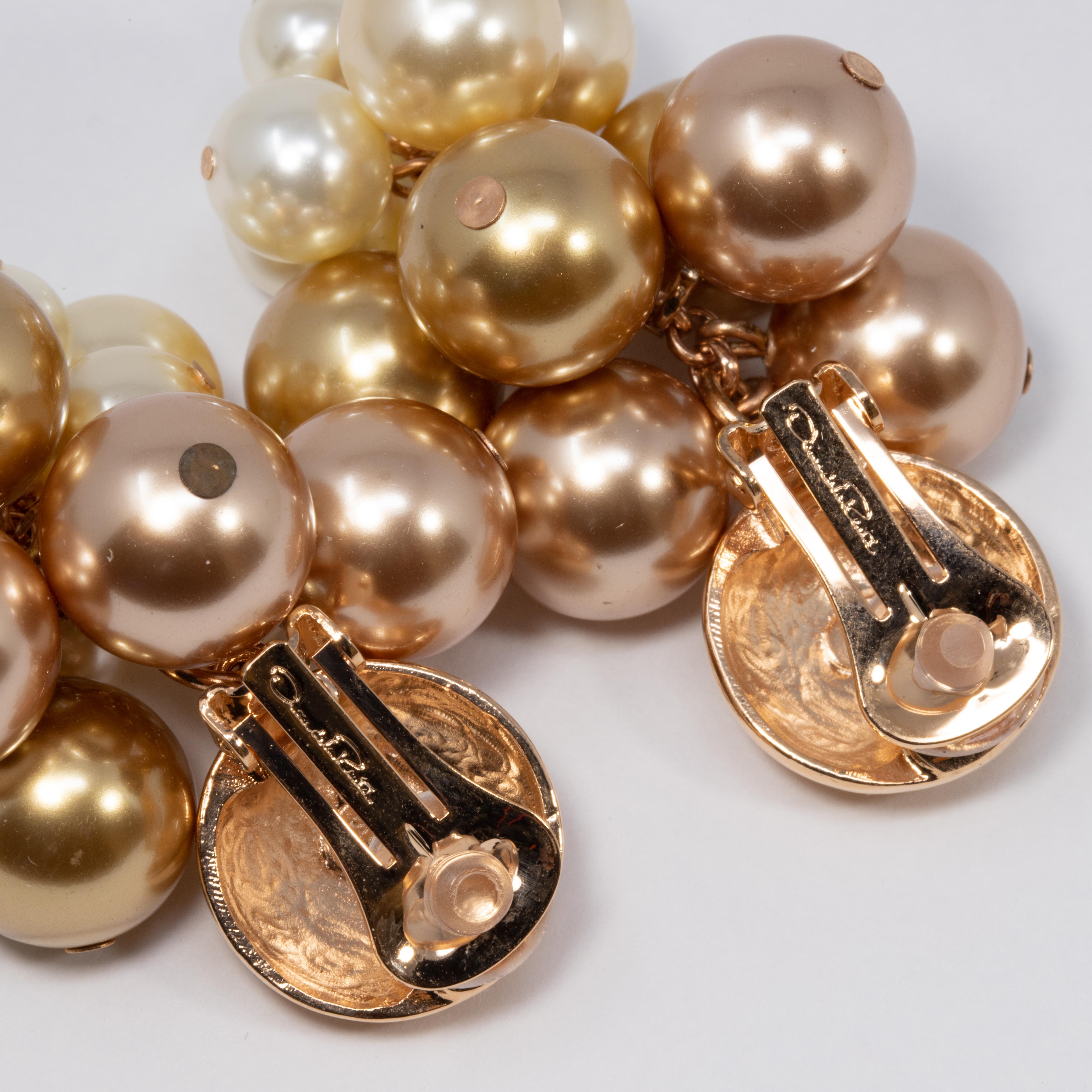 Women's or Men's Oscar de la Renta Metallic Faux Pearl Vine Cluster Clip On Earrings