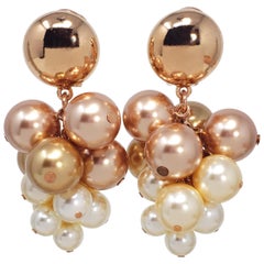 Oscar de la Renta Metallic Faux Pearl Vine Cluster Clip On Earrings