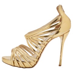 Oscar de la Renta Metallic Gold Leather Ankle Strap Platform Sandals Size 40