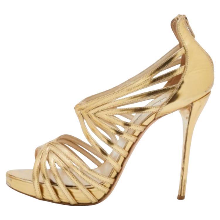 Oscar de la Renta Metallic Gold Leder Plateausandalen mit Knöchelriemen Größe 40