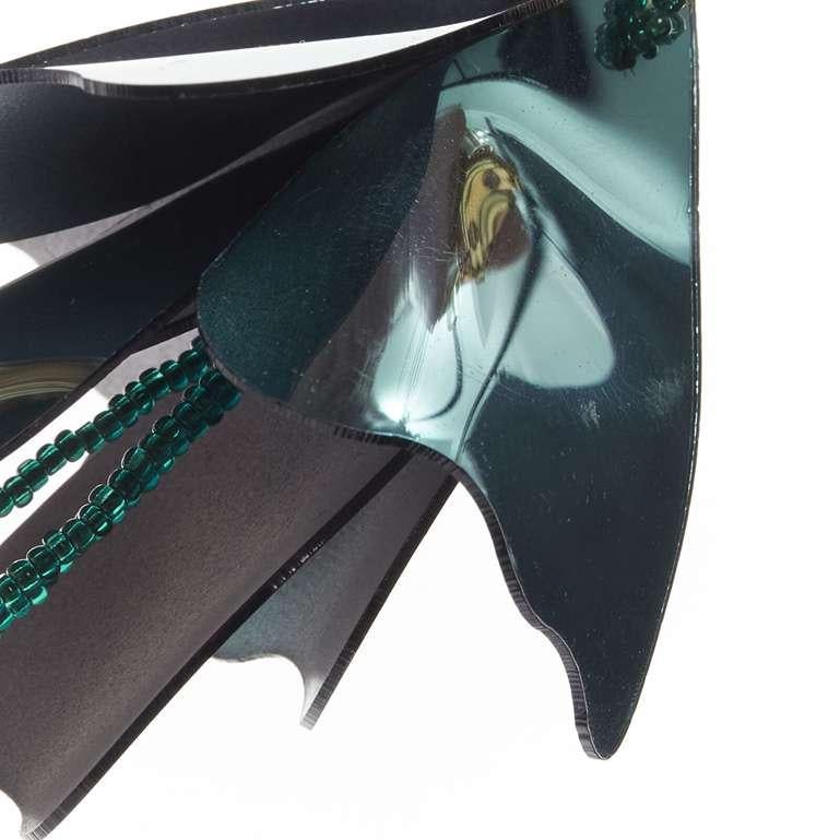 OSCAR DE LA RENTA metallic green beaded petals tassels drop clip on earrings For Sale 3
