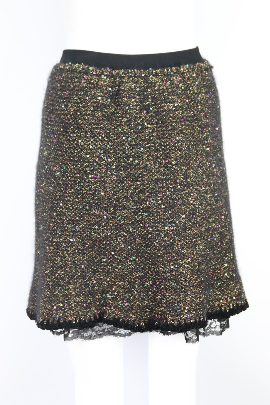 Black Oscar De La Renta Metallic Knitted Skirt Medium