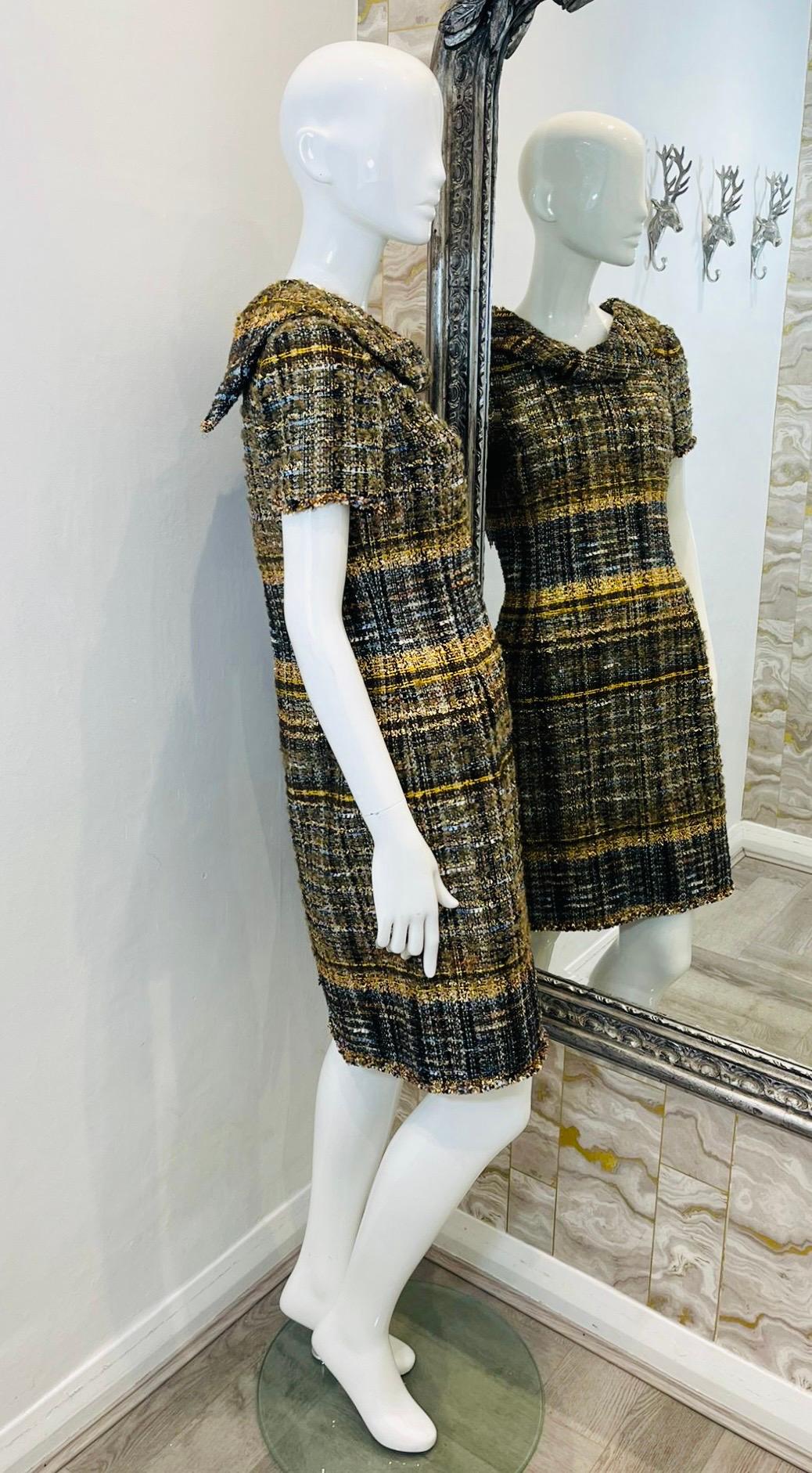 Black Oscar De La Renta Metallic Tweed Wool Dress For Sale
