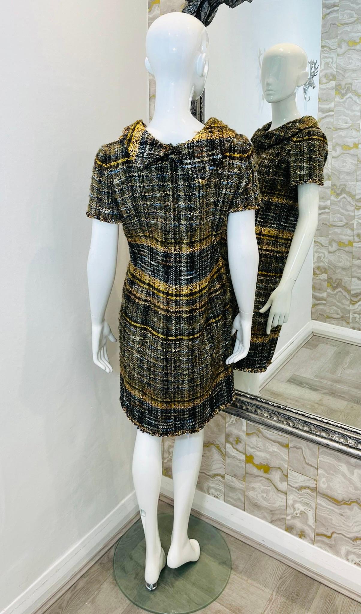 Oscar De La Renta Metallic Tweed Wool Dress In Excellent Condition For Sale In London, GB